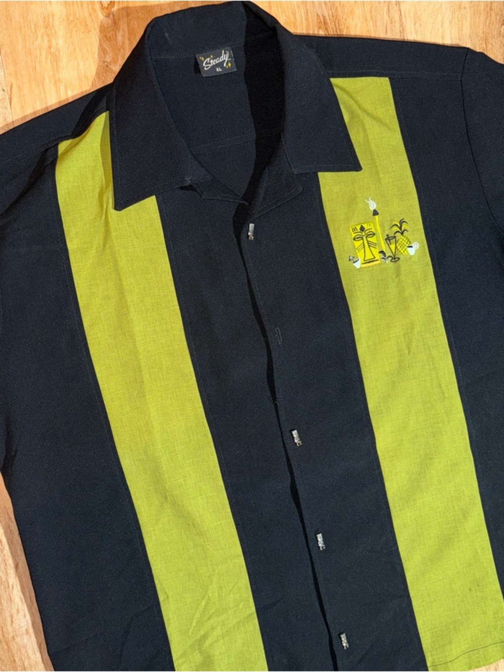 Steady Last Call Bowling Shirt Tiki Buttons Aloha Rockabilly 50s *missing button